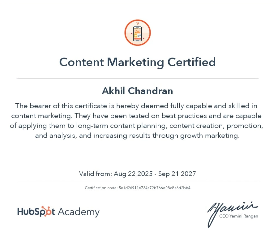 Hubspot-content-marketing-certificate-of-a-digital-marketing-specialist-in-dubai